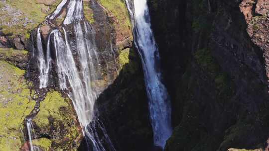 瀑布，峡谷，无人机，冰岛