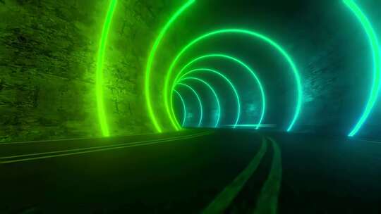 在被圆圈照亮的隧道里行驶