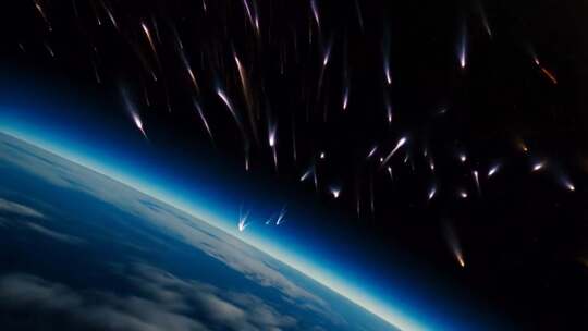 地球外太空流星划过景象