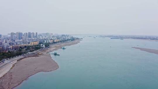 湖北荆州长江与城市航拍视频素材模板下载