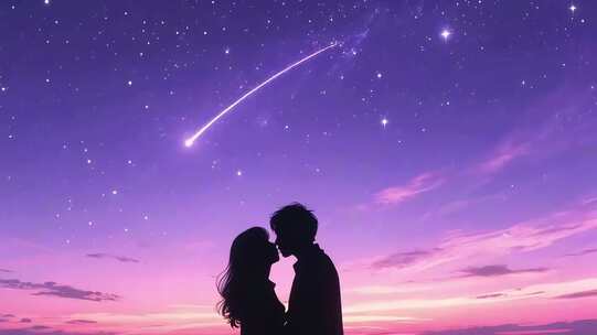 情侣星空下接吻浪漫场景