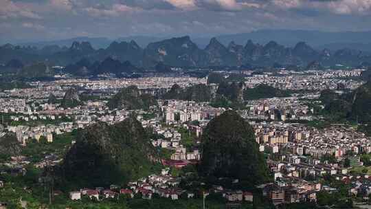 广西桂林城市航拍喀斯特峰林自然风光