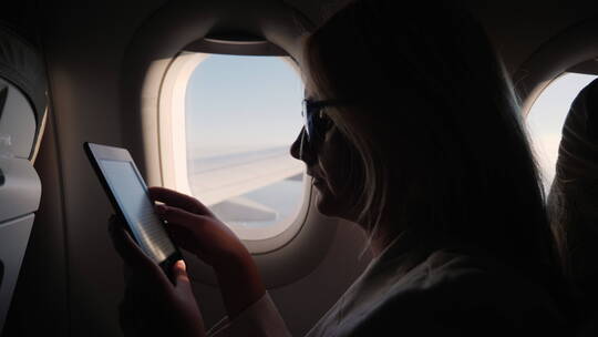 女人在飞机上阅读