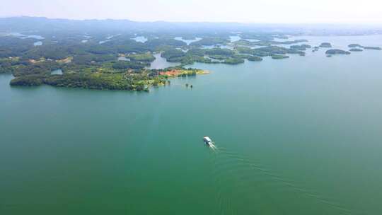 湖景湖泊素材，旅游游船，湖北荆州洈水风景