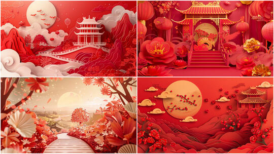 中国传统文化春节剪纸非遗立体背景素材