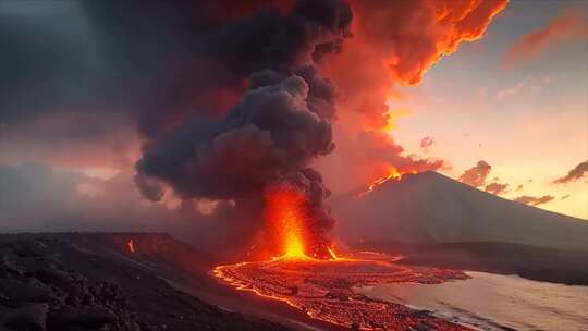 末日活火山爆发喷发岩浆自然灾害ai素材原