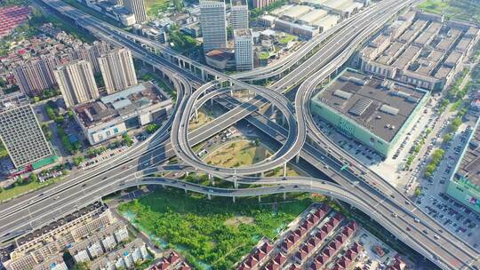 扬州城南快速路车流道路高架桥航拍视频素材模板下载