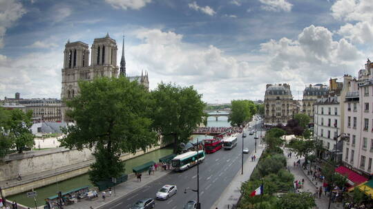 巴黎圣母院旁边马路视频素材模板下载