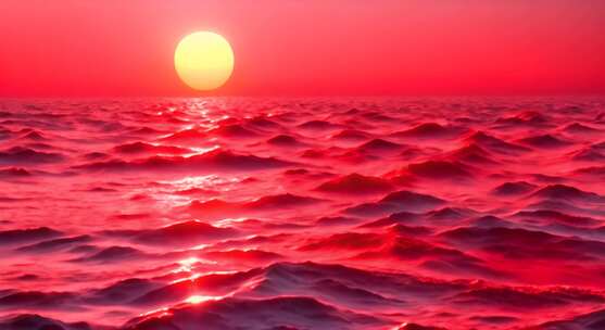 海上日出 海水 海浪 红色
