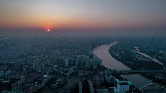 广州_广州塔日落_城市地标_大范围延时