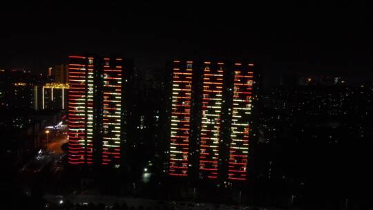 航拍湖南益阳城市夜景