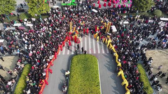 河南宜阳县元宵节社火表演节日庆祝航拍