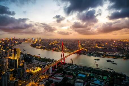 5K 航拍上海杨浦大桥夜景延时