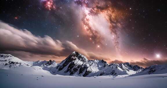 雪山星空夜景全景