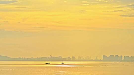 海上日出金色海面金光波纹波浪空镜