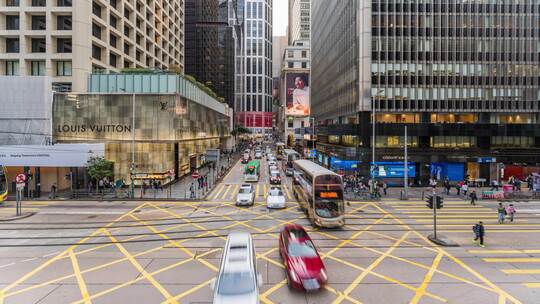 香港中环街道车流人流延时