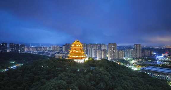 江西九江市南山公园德化楼夜景环绕航拍延时