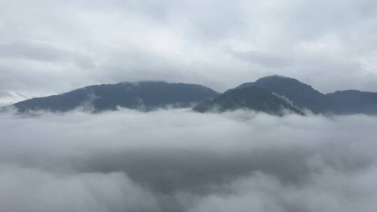 航拍浙江湖州安吉山区清晨高山大雾