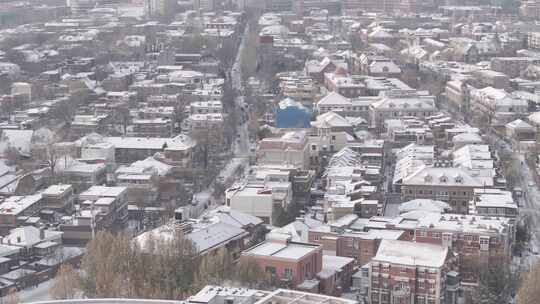 天津五大道建筑群雪景航拍视频素材模板下载