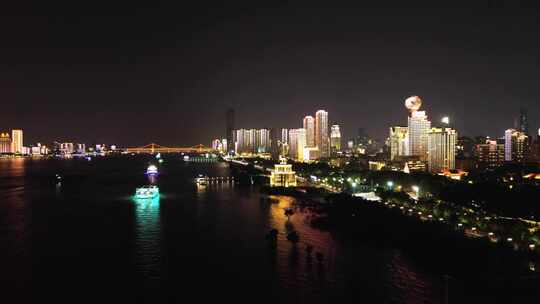 武汉夜景城市风光航拍