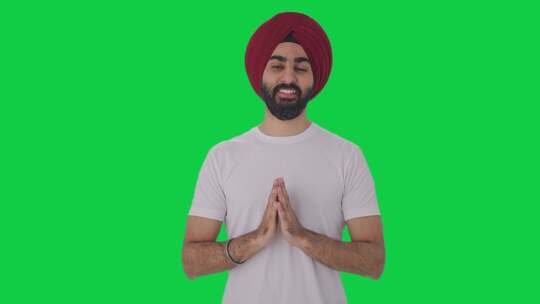 快乐的锡克教印度人问候和做合十礼绿屏视频素材模板下载