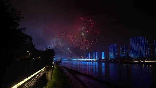 福州城市夜景烟花灯光