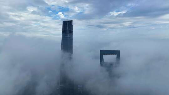 上海云雾 陆家嘴 穿越云层 城市穿云