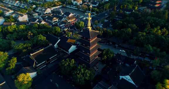 寒山寺俯瞰古建筑寺庙屋顶