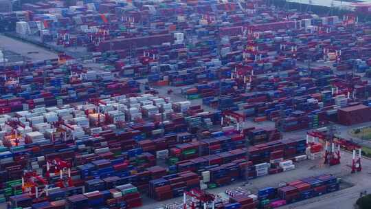 航拍上海集装箱外高桥码头进出口贸易港口