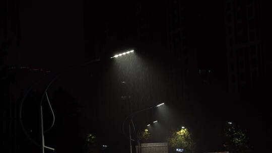 下雨天街头路灯飘雨逆光
