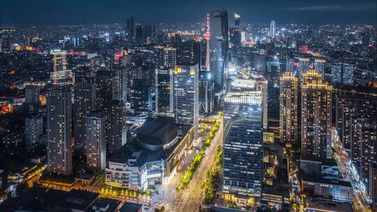 沈阳青年大街地标建筑繁华城市夜景航拍