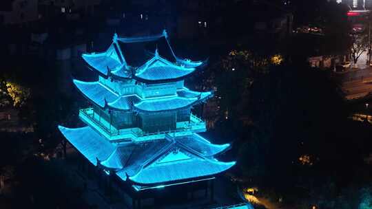 浙江湖州项王公园夜景航拍