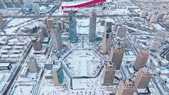 中国黑龙江哈尔滨松北新区雪景航拍