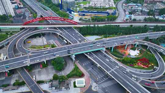 上海市徐汇区内环漕溪北路立交桥高架桥俯视