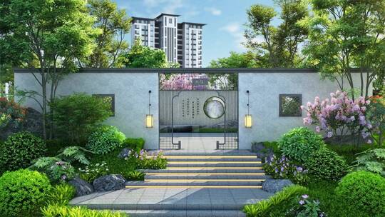 新中式园林景墙动画素材