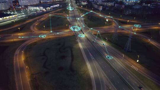 夜景下的大數據無人駕駛技的物聯網汽車行駛