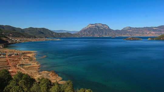 泸沽湖 高原湖泊 蓝色湖水 泸沽湖日出视频素材模板下载