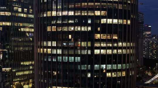 城市写字楼加班夜景航拍