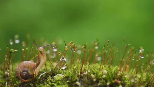 微观蜗牛苔藓自然绿色生命