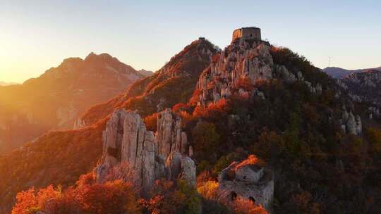 4k大气震撼秦皇岛长城秋色自然风光航拍