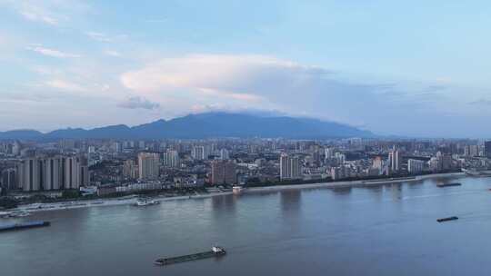 江西省九江市清晨城市景观航拍延时视频素材模板下载