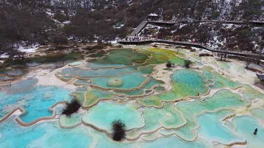 4K航拍四川九寨沟黄龙景区五彩池