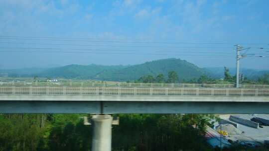火车动车高铁车窗外风景高架桥铁路桥空镜