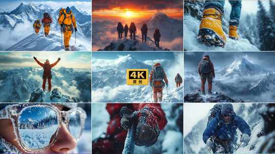 团队协作攀登雪山4K镜头合集