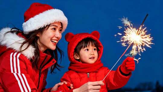 新年过年母女妈妈女儿家庭春节人物