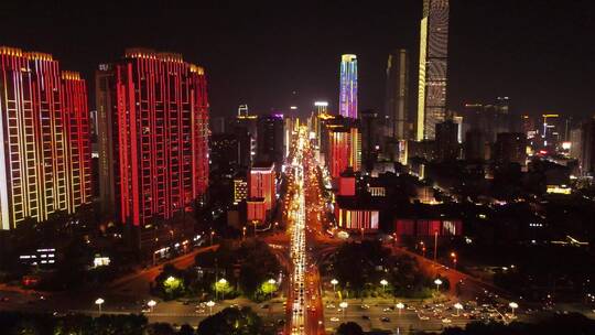 湖南长沙城市夜景灯光秀航拍