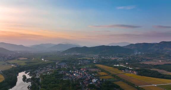 乡村振兴 新农村 夕阳 大景 浙江 杭州