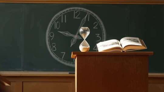 教室讲台书籍沙漏时钟素材