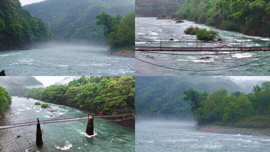 雨天在雾气层层的溪流钓鱼高清在线视频素材下载