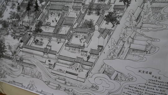 北京四合院建筑工程图工笔画人文古迹